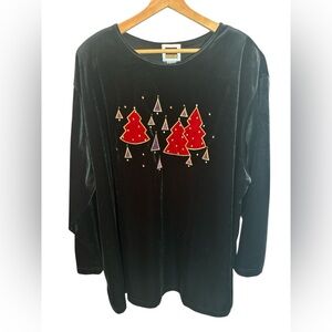 NWT C.S.T. Sport Holiday Christmas Velour LS Shirt Women's Size 3X Embroidered